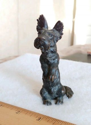 Vintage Bronze Scotty Dog Figure Cast Metal Black Terrier 4 " Figurine Sculpture