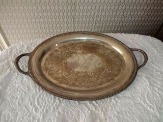 Vintage Large Silver Plated Ornate Floral Serving Tray Platter With Handles