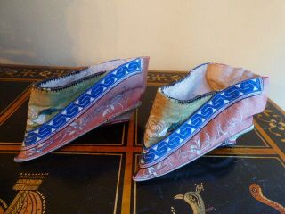 Antique Chinese Silk Embroidered Lotus Shoes