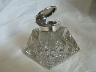 Inkwell Edwardian Glass & Sterling Silver Birmingham 1903