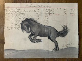 Horse Ledger Art Drawing Antique Paper