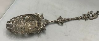 Large Size Sifter Spoon Sterling Silver Pierced Chased & Engraved Antique Dutch