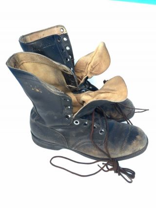 Vintage Vietnam Era Black Leather Combat Boots 8 - 1/2 R Genesco 9 Hole W/laces