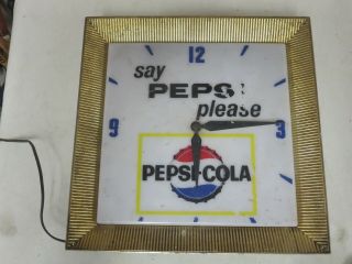 Vintage Lighted Pepsi Advertising Clock Say Pepsi Please