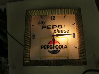 Vintage Lighted Pepsi Advertising Clock Say Pepsi Please 2