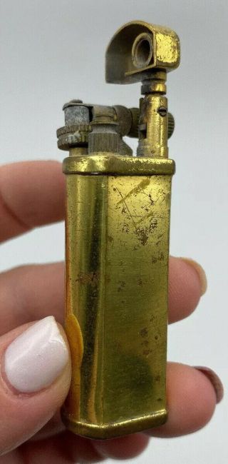 Gold Thin Lift Arm Pocket Cigarette Lighter Collectible Vintage Antique