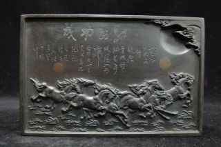 On Sales Old Chinese Hand Carved Horses Ink Stone For Calligraphy Ink Slab Mark