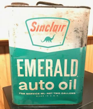 Vintage Sinclair Emerald Auto Motor Oil 2 Gallon Can - Half Full