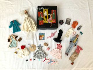 Vintage 1961 Barbie And Ken Dolls And Barbie Doll Case With Wardrobes.