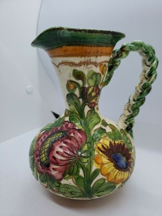 Vintage Ceramic Pottery Italian Capo De Monte Style Small Vase Jug Pitcher 6.  3 " T