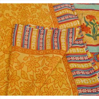 Sanskriti Vintage Yellow Saree Pure Georgette Silk Printed Sari Craft Fabric