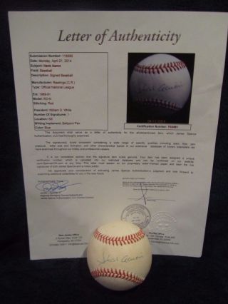 Hank Aaron Autographed Official National League (white) Baseball – Full Jsa Loa