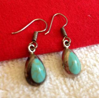 Vintage Taxco Mexico Inlaid Turquoise Sterling Silver 925 Marked Tj - 17 Earrings