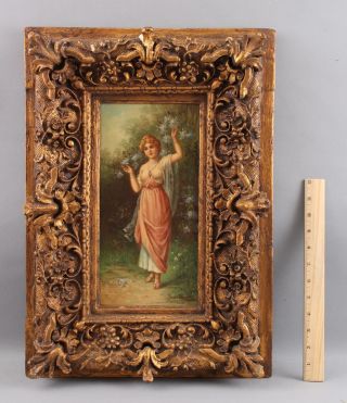 C1900 Antique Signed Genre Portrait Oil Painting,  Sheer Dress Nude Woman,  Nr