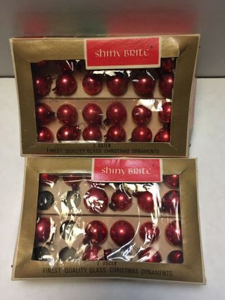 40 Vintage Christmas Ornaments Shiny Brite Mini Feather Tree Red 2 Boxes Japan