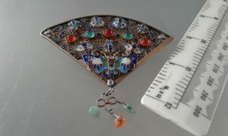 Vintage Jewellery Chinese Silver Gilt Filigree Enamel Butterfly Jade Brooch/pin