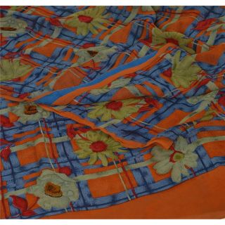 Sanskriti Vintage Saree Pure Georgette Silk Printed 5 Yd Sari Craft 5 Yd Fabric