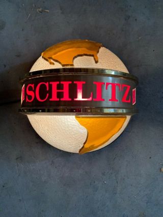Vintage 1960’s Schlitz Beer Lighted Half Globe Wall Sconce Sign