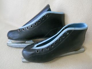 Vintage Black Double Blade Ice Skates Youth Size 13 Made In Japan & Korea