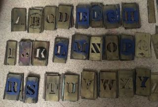 112 Vintage 2 - 1/2 " Complete Brass Stencil Letters Alphabet Punctuation Numbers