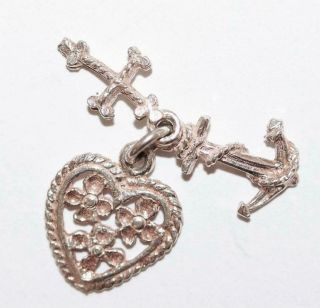 Faith Hope Charity Sterling Silver Vintage Bracelet Charm Pendant 1.  5g