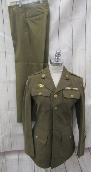 Vintage Us Army Womens Green Dress Jacket & Pants W/patches & Pins