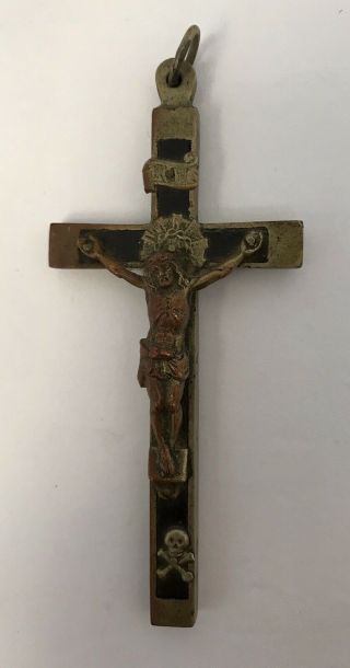 Antique French/german Crucifix Skull And Crossbones Century Cross Relic
