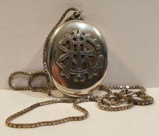 Antique Victorian Large Monogrammed Solid Silver Locket Necklace