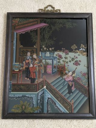 Framed Vintage/antique Chinese Reverse Glass Painting 24 20
