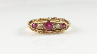 Antique Art Deco Period 18ct Gold 5 Stone Ruby & Diamond Ring 1915