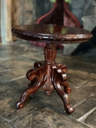 Miniature Dollhouse Artisan Perfect Victorian Round Entry Table Cherry Carved