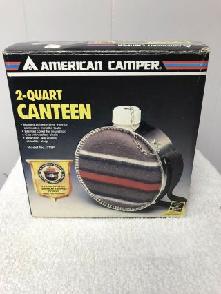 Vintage American Camper Blanket Covered Canteen 2 Quart With Box