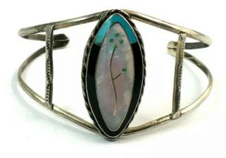 Vintage Zuni Sterling Silver Multi - Stone Inlay Bracelet