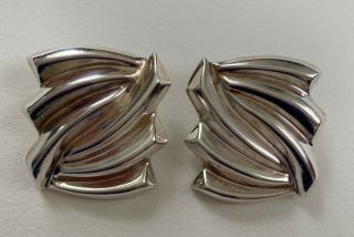 Vintage Taxco Large Sterling Silver Clip On Earrings