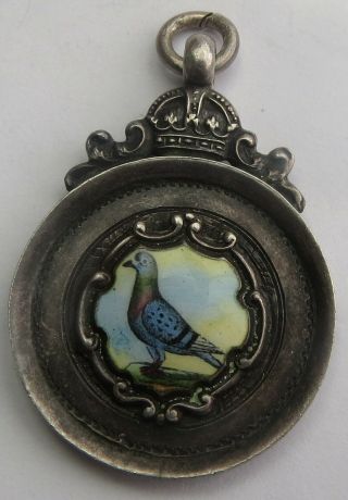 Fine Antique English Silver & Enamel Pigeon Medallion C.  1931