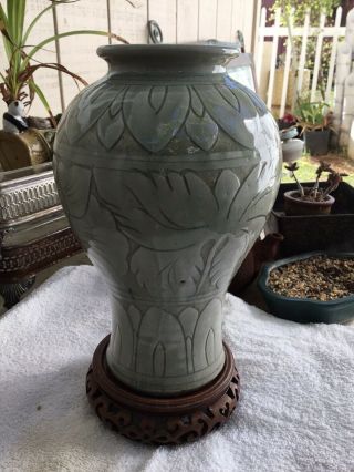 Old Asian Or Chinese Celadon Glazed Porcelain Vase