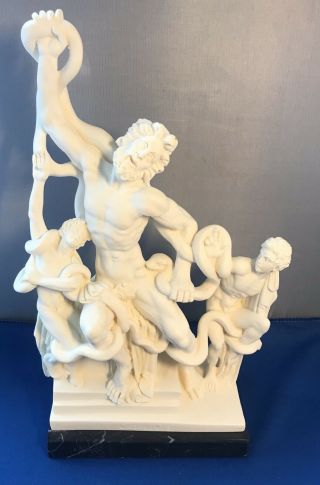 Vintage Laocoonte A.  Santini Sculpture On Marble Base Made In Italy