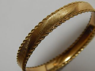 Antique Vintage Solid 14 K Yelllow Gold Etched Bangle Bracelet