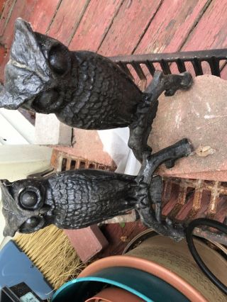 Vintage Antique Cast Iron Owl Fireplace Andirons And Irons 3