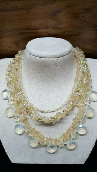 Vintage Signed Jose Maria Barrera Pale Yellow Multi - Strand Beaded Necklace