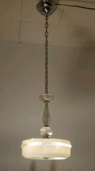 1950s Vintage Ceiling Semi Flush Mount Light Fixture Chandelier Glass Shade Plus