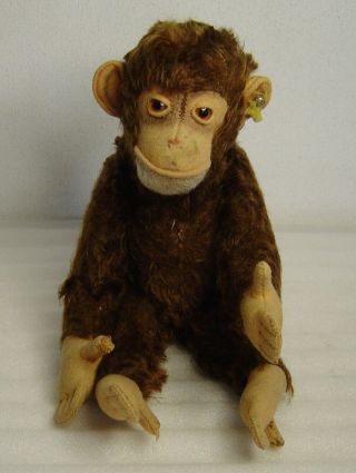 Cute Vintage 50s Steiff Mohair Jocko Chimpanzee Monkey With Button And Tag