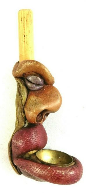 Smoking Pipe Handmade Hand Pipe Polymer Clay Man Head Face Design Open Mouth