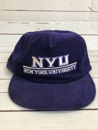 Vintage 90s Nyu York University Corduroy Snapback Hat Purple Usa