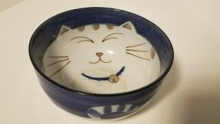 Vintage Blue And White Porcelain Kitty Cat Bowl Classic Chinese Style Whimsical