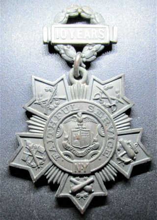 Vintage " Tiffany " Ny Army National Guard " Long And Faithful Service Award " Medal