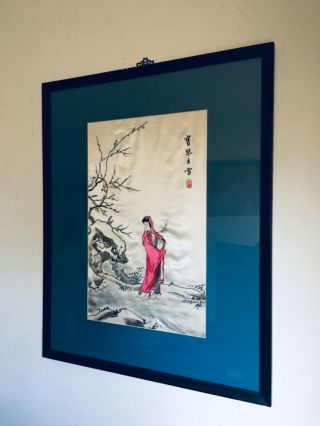 20TH CENTURY ANTIQUE CHINESE SILK EMBROIDERY TEXTILE PANEL OF MAGU IN SNOW 3