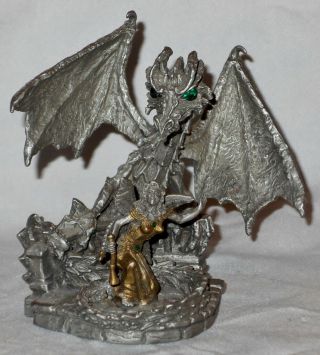 Vintage Rawcliffe " Luring Melody " Pewter Winged Dragon & Fairy Usa 1111070 L@@k