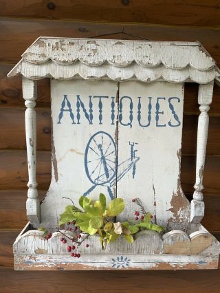 Antique Vintage Wood Hanging Wall Flower Box Pocket Indoor/outdoor Handpainted