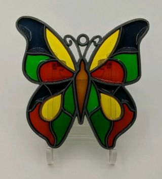 Vintage Stained Glass Acrylic Sun Catcher Colorful Butterfly Window